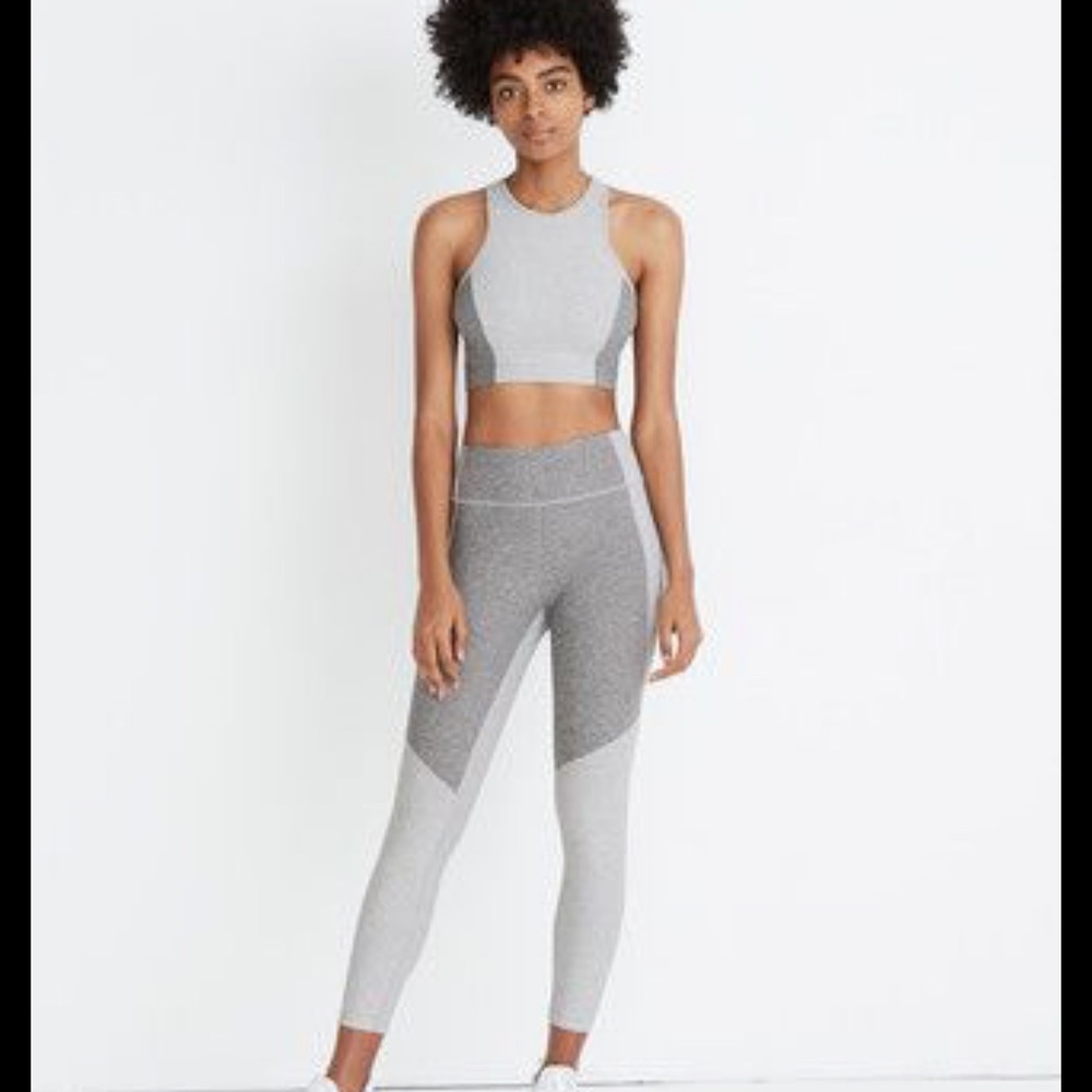 Outdoor Voices warmup leggings in gray colorblock